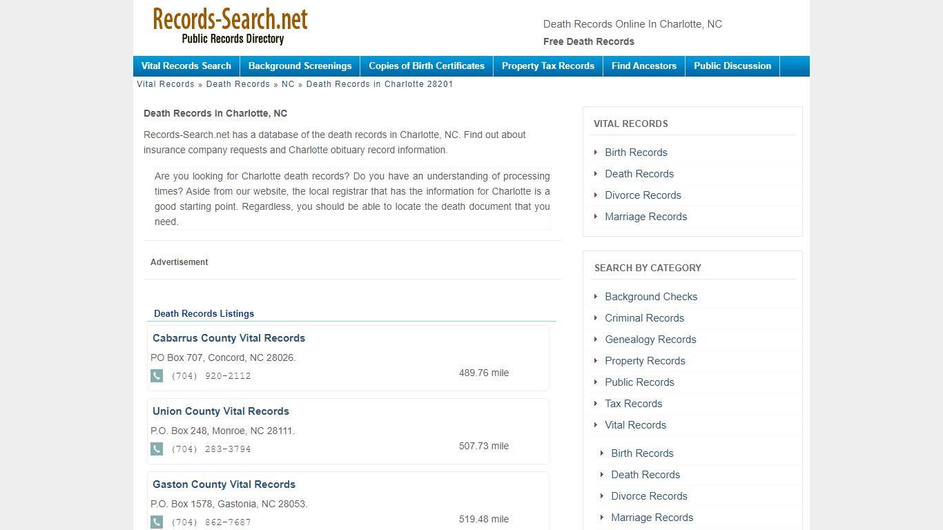 Death Records Online in Charlotte, NC - Free Death Records
